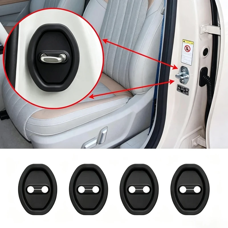 4pcs Silicone Car Door Lock Buckle Protection Cover Elastic Anti-Collision Shock Absorbing Pad Mute Buffering Cushion