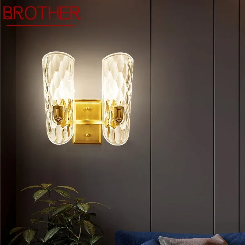 

BROTHER Contemporary Brass Wall Lamp Indoor Living Room Bedroom Bedside Lamp Retro Hotel Corridor Hallway Wall Lamp