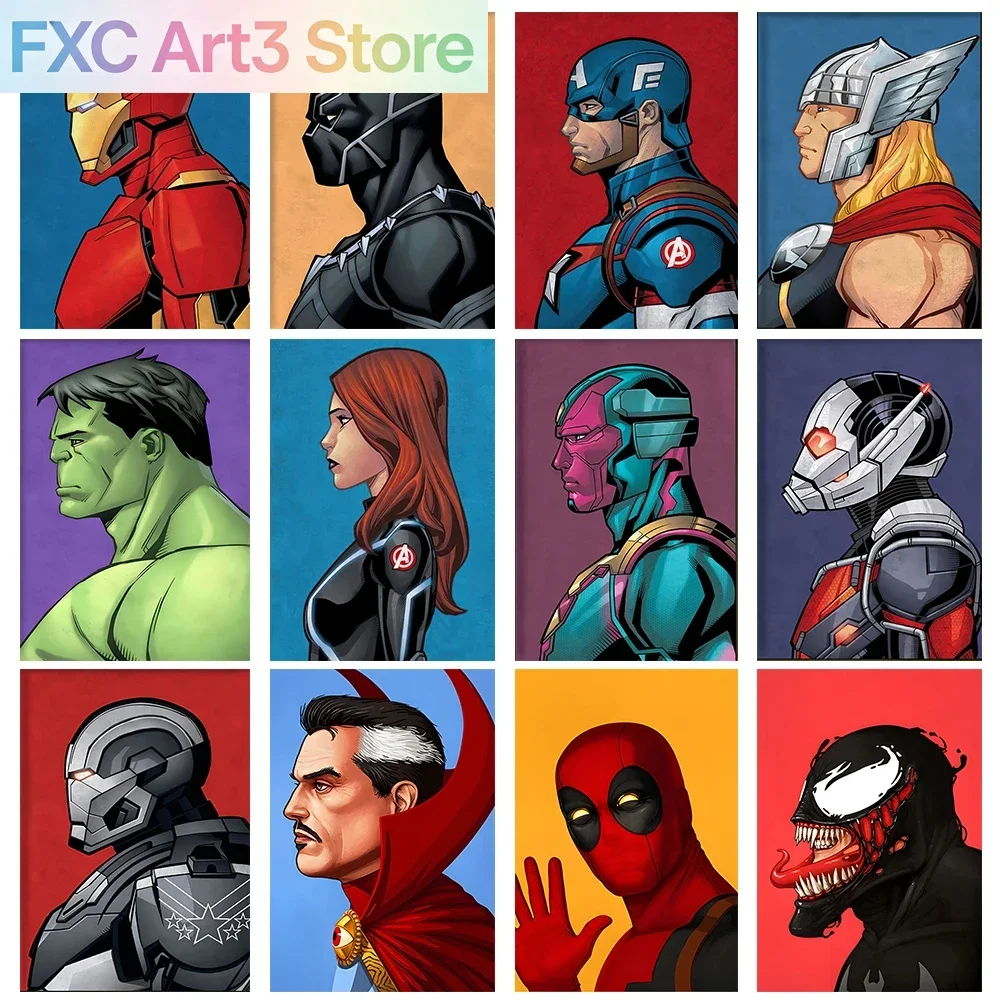 1PC Peinture sur toile sans cadre, Affiches murales de super-héros Marvel Spider-Man Iron Man, Décoration simple pour la maison