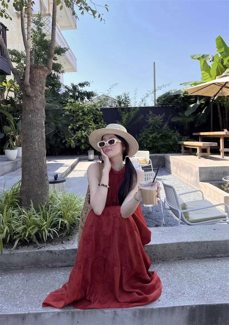 فساتين نسائية أنيقة بدون أكمام للخريف على الطراز الفرنسي فستان كعكة عرقية بحزام متدفق على شكل زهرة الأميرة للعطلات الرومانسية #6