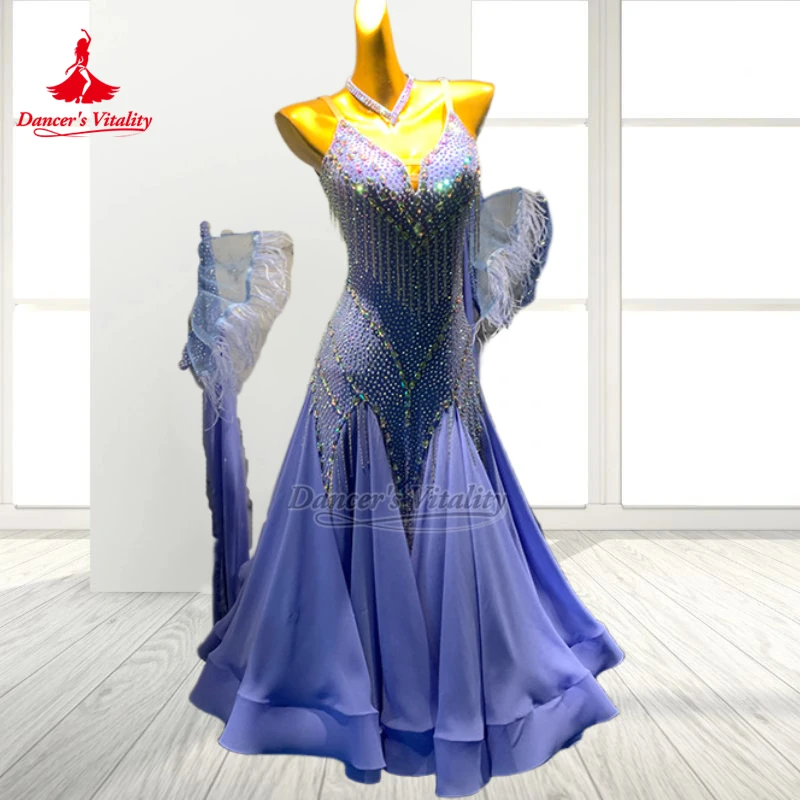 Adult Waltz Tango Foxtrot Sleeveless Wrapped Hips Contest Dress Customize Women Ballroom Dance Perform Clothes Dancer's Vitality