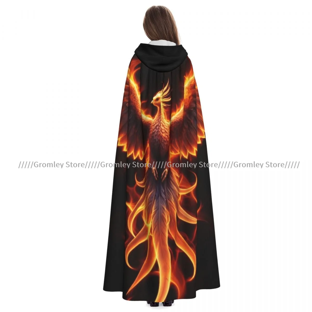 

Unisex Halloween Cloak Phoenix Rising From Ash Bird In Fire Symbol Cape Hooded Medieval Costume Witch Wicca Vampire
