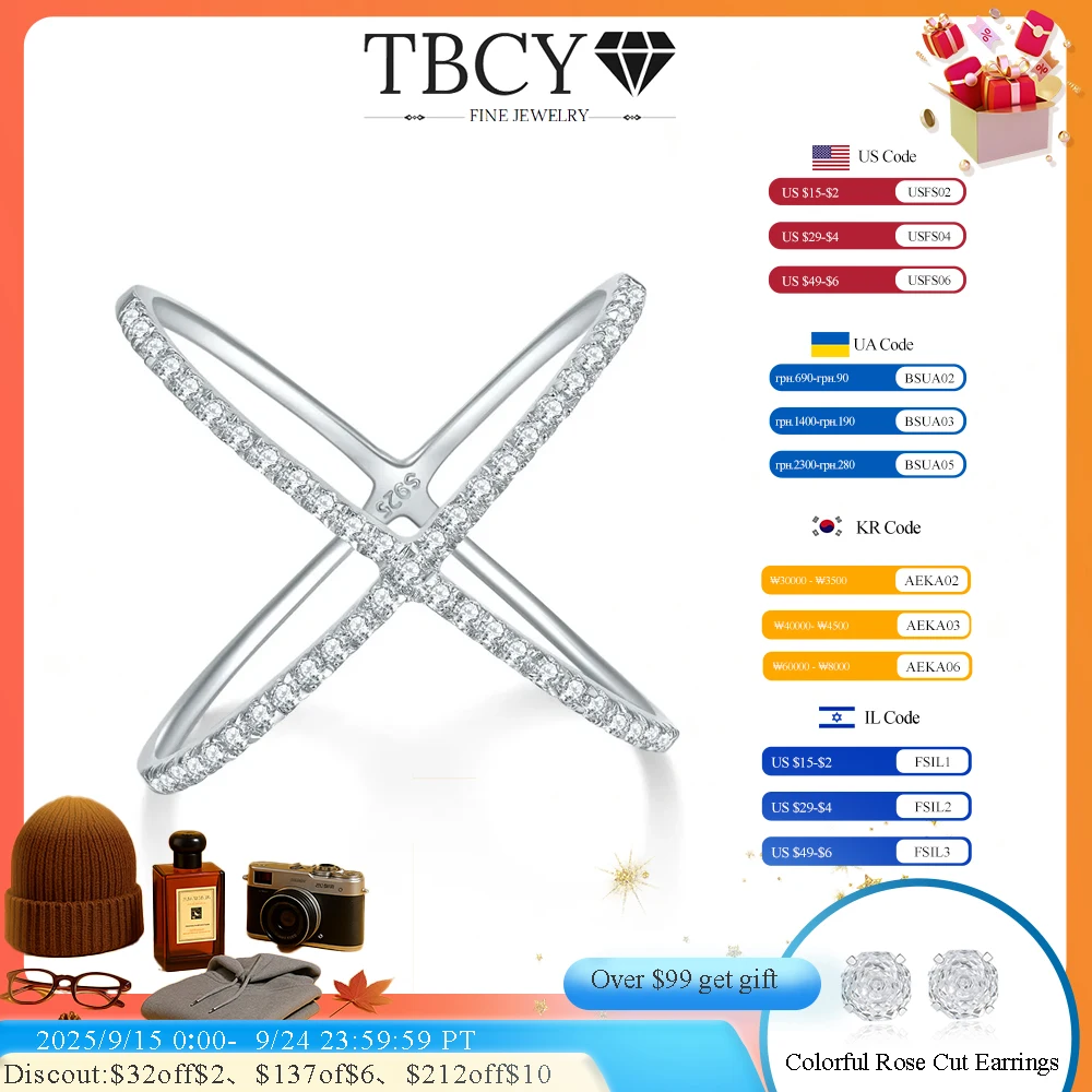 

TBCYD 0.25CT D Color Cross X-shaped Moissanite Row Rings For Women S925 Silver Plated 18k Gold Diamond Wedding Band Fine Jewelry
