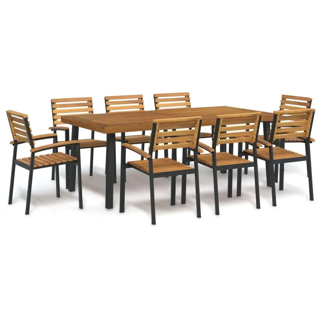 

9 Piece Outdoor Patio Dining Set Solid Acacia Wood and Metal Frame Garden Furniture