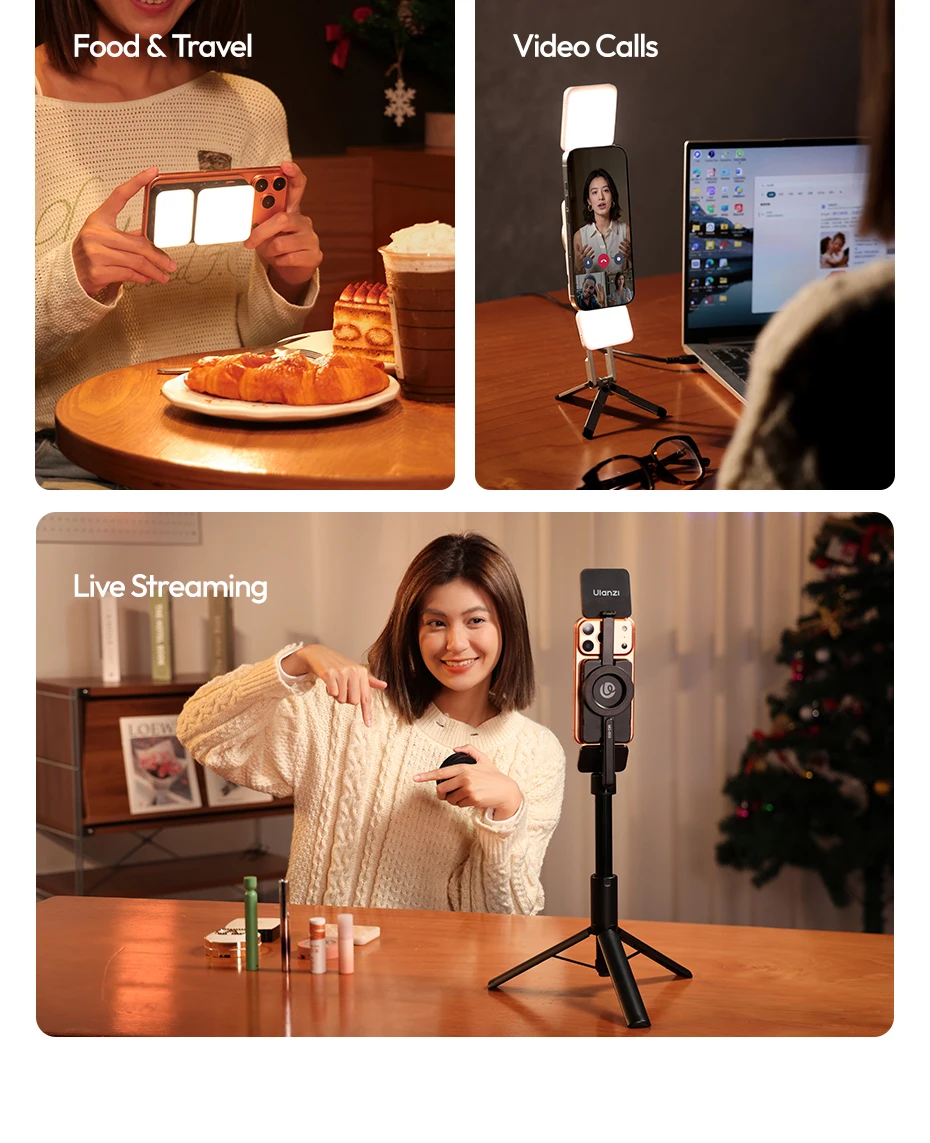Ulanzi GL01 Magnetisches Aufstecklicht, einstellbares Dual-Seitenlicht für iPhone 17 Android, dimmbares Selfie-Licht 2700-6500K für Live-Vlogs – Detail 14
