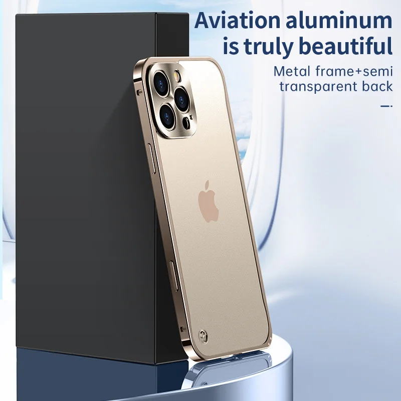 

Metal Frame Lens Protection Matte Shockproof Phone Case for IPhone 12 11 13 15 16 Pro Max 14 15 16 Plus Bumper Cover Accessories