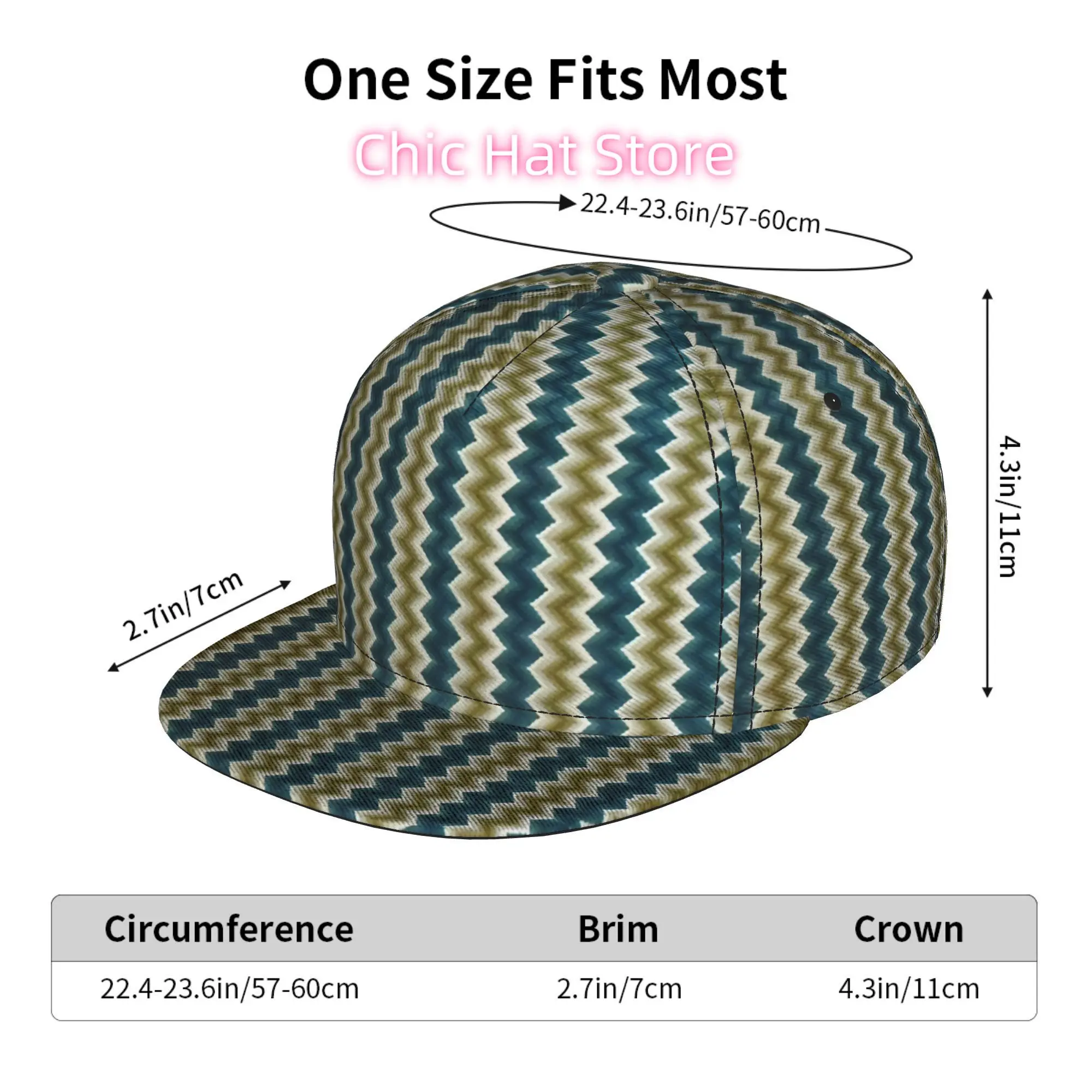1pc Teal And Beige Chevron Pattern Fully Printed Hip-Hop Cap, Stylish Flat-Brimmed Baseball Cap, Trucker Caps Baseball Caps Golf view 6