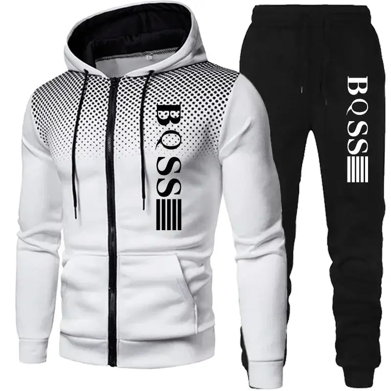 Fashion Tracksuit Men Suit Autumn New Zipper Cardigan Jacket+Sweatpants Stripe Running Fitness Basketball Jogging 2 Piece Set