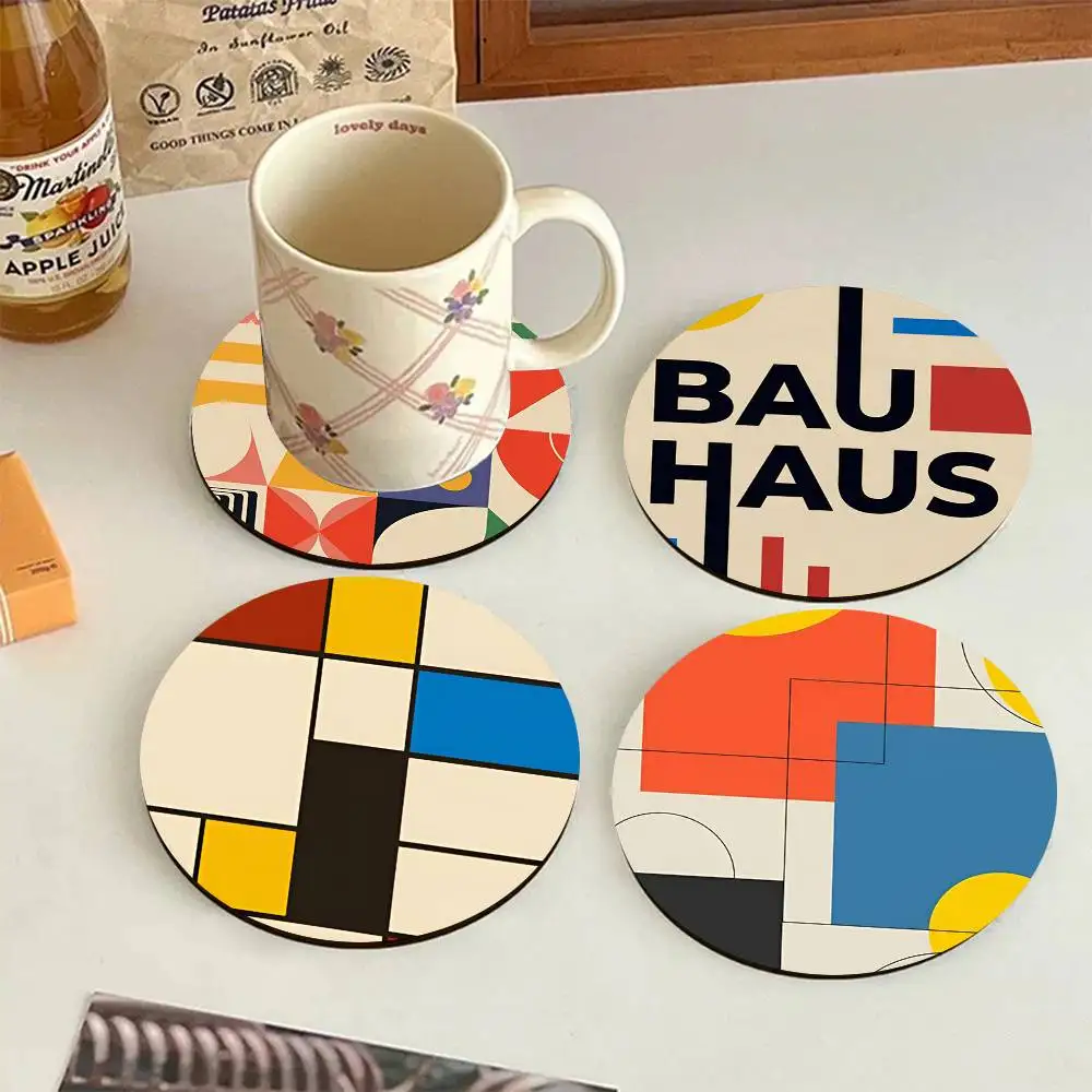 Abstract Bauhaus Round Wooden Coasters Suitable For Restaurants And Coffee Home Gift Choice Holidays