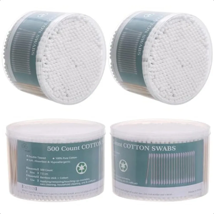 Wattestäbchen mit 2000 Stück, doppelspitze, Ohrenreinigungsknospen mit Bambusstab, 7,6 cm große Applikatoren mit Baumwollspitze für Ohren und Make-up