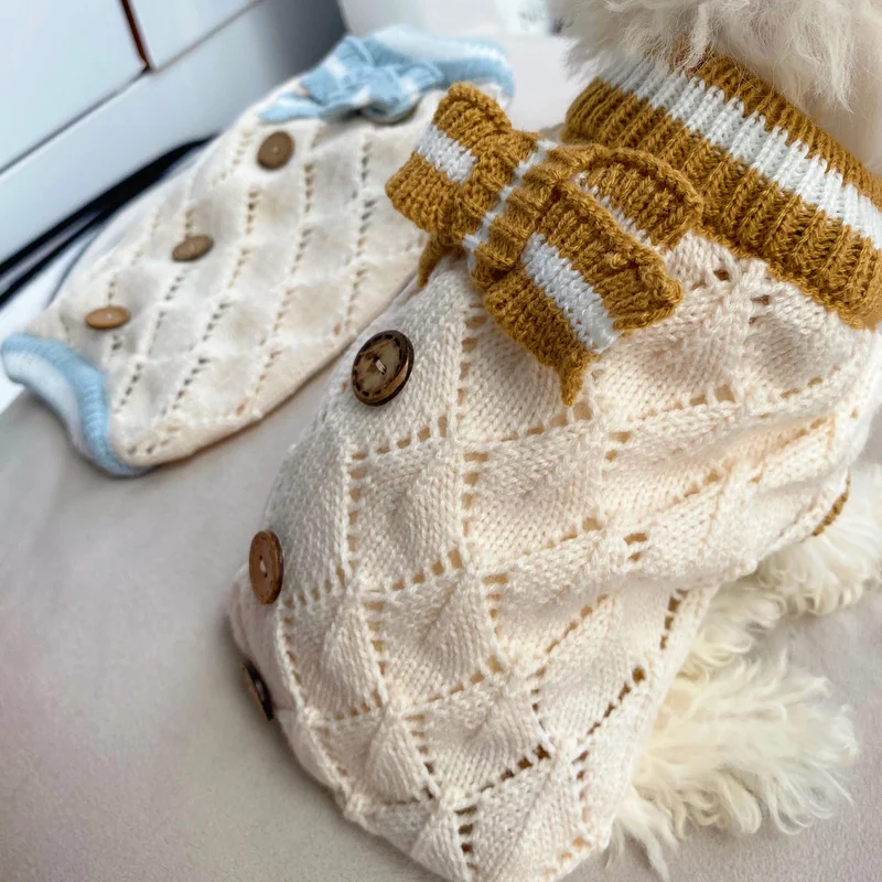 Openwork knitted sweater Pet dog clothing knitted sweater teddy dog VIP