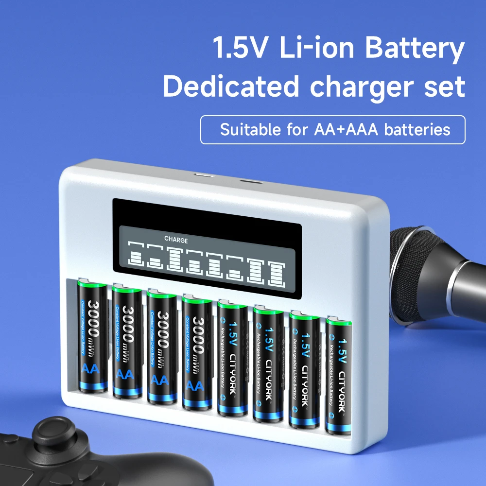 1.5V AA AAA Lithium Rechargeable Battery Li-ion AA AAA Rechargeable Batteries For Fan Electric Toy Mouse with LCD Smart Charger