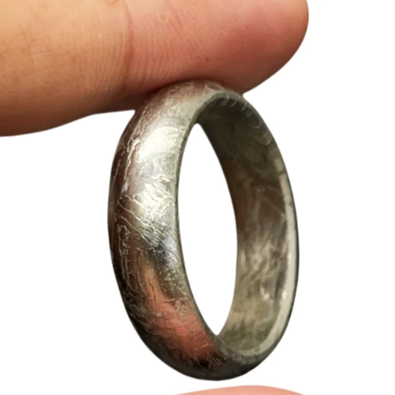 Muonionalusta Nickel Plated Unique Meteorite Pattern Ring Retro Comfort Fit Anniversary Gift Band K49