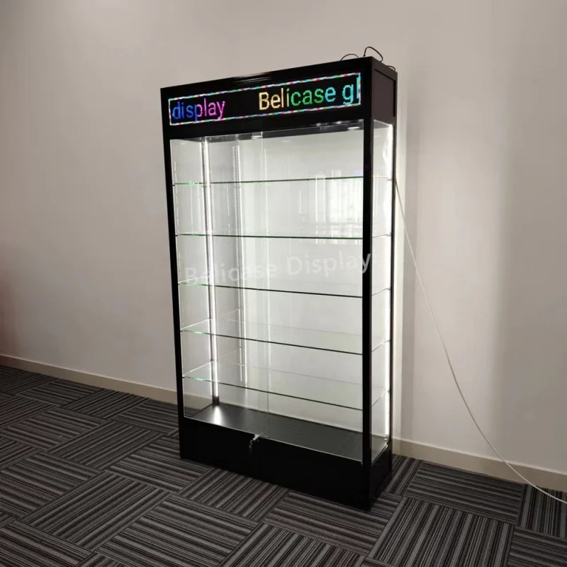 (Customized) Retail Aluminum Frame Store Display Showcase FullGlass Display with LED Screen