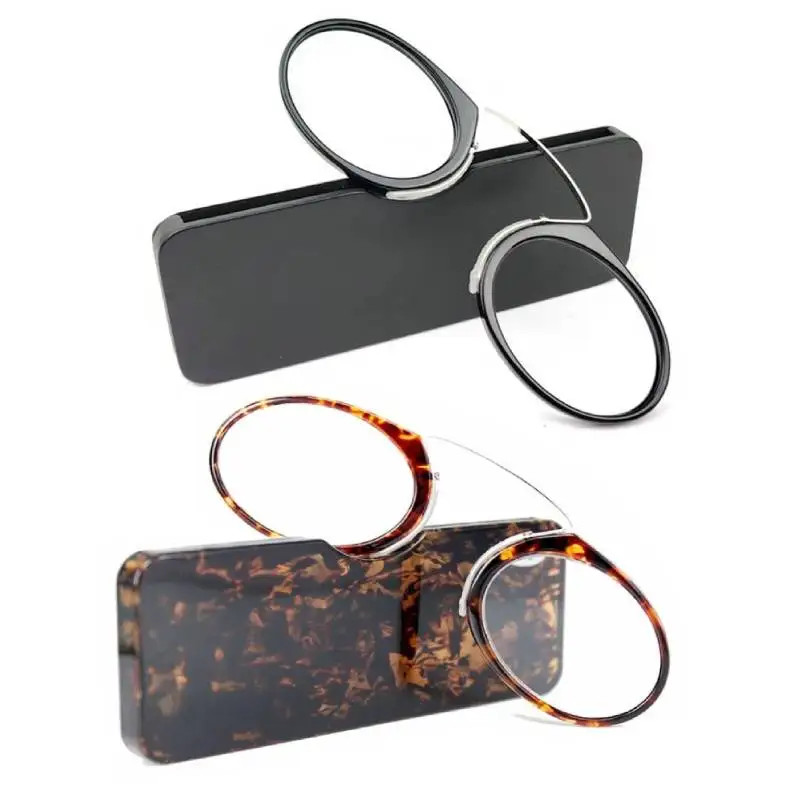 2 Stück tragbare Lesebrillen ohne Beine mit Clip-Nase für Männer und Frauen, ultraleichte, ultradünne Presbyopie-Brillen mit Original-Etui