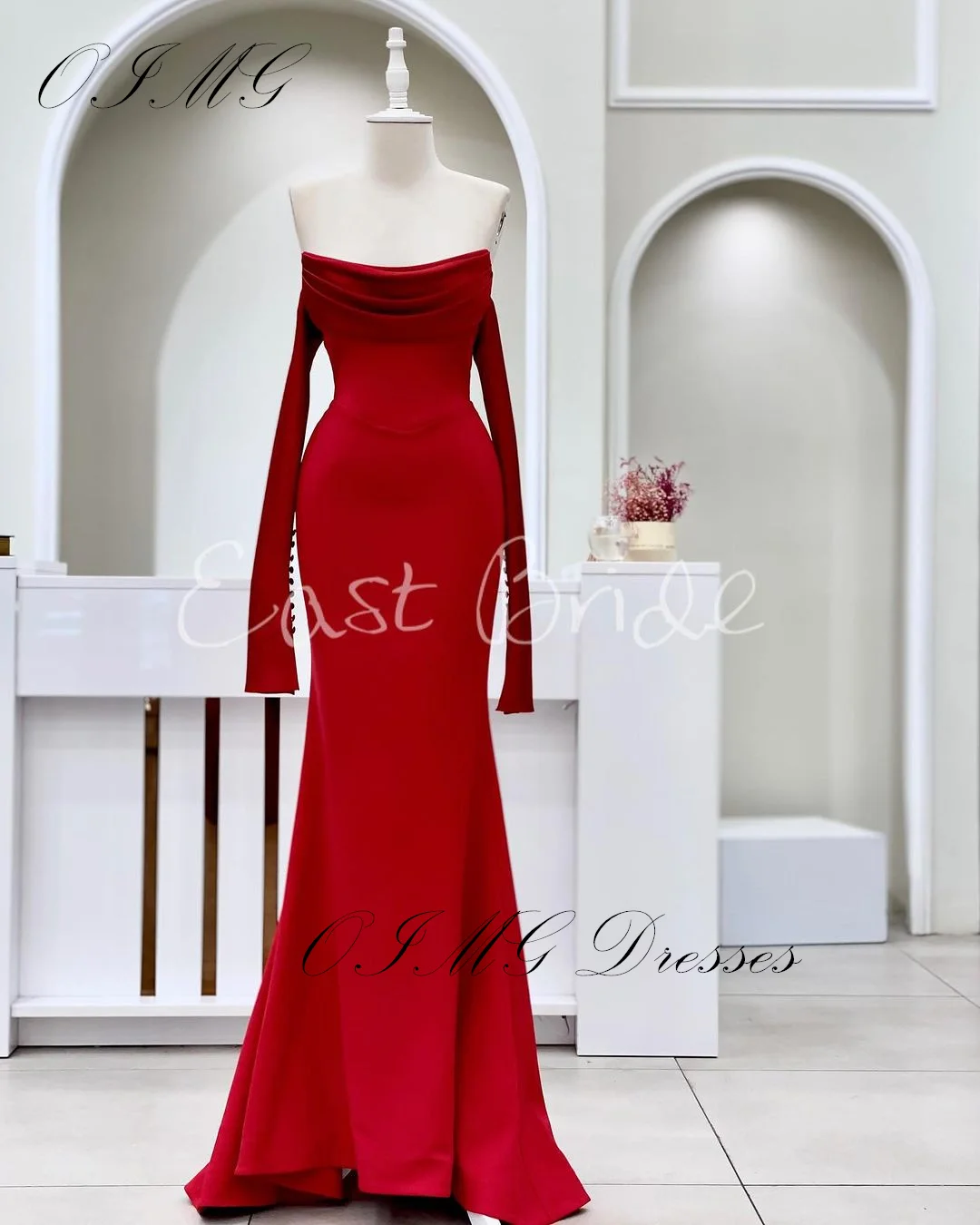 

OIMG Elegant Satin Off the Shoulder Long Prom Dresses Ruched Mermaid Women Satin Simple Evening Gowns Formal Party Dress