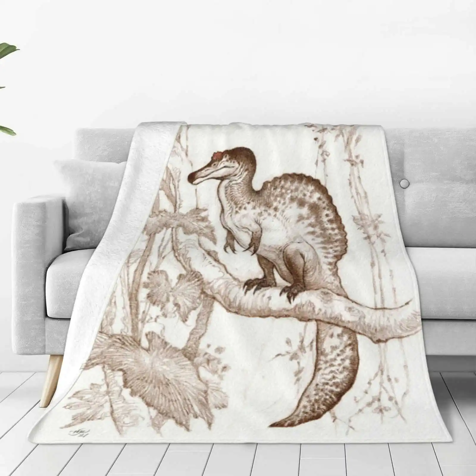 Tree Spinosaur Hot Sale Printing High Qiality Warm Flannel Blanket Spinosaurus Dinosaur Theropod Paleoart Palaeoart