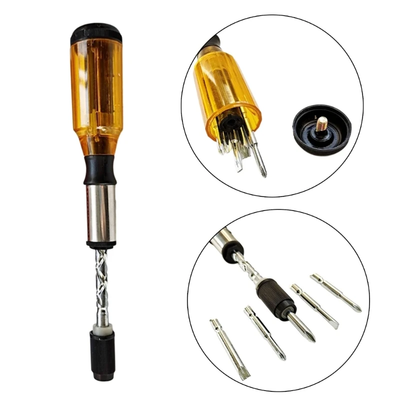 Screwdriver Push Pull Ratchet Screwdriver Adjustment Spirals Ratchet Screwdriver with 5 Replaceable Heads