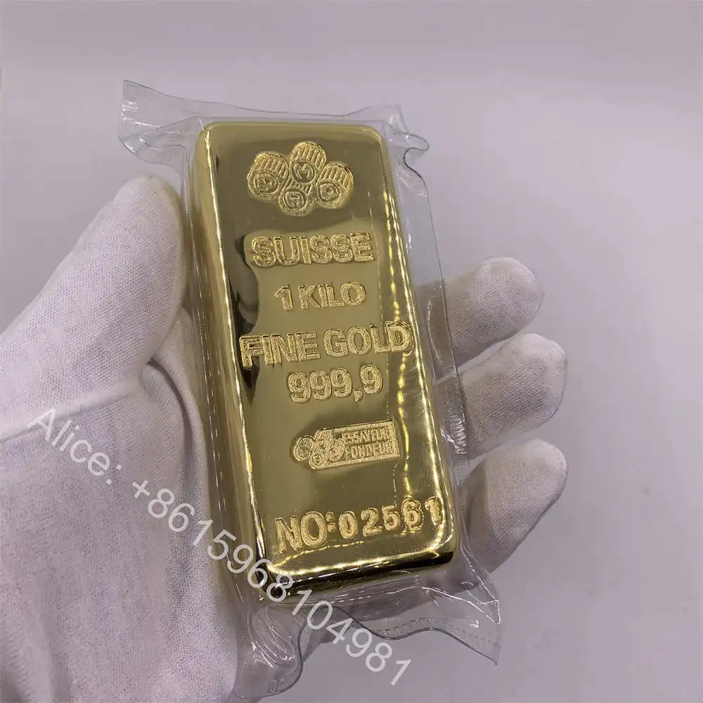 1:1 Copy Suisse 1000g Gold Bar 1kg Gold Bullion Switzerland bar Replica Bullion Jewelry Store Bank Display Sample No-magnetism