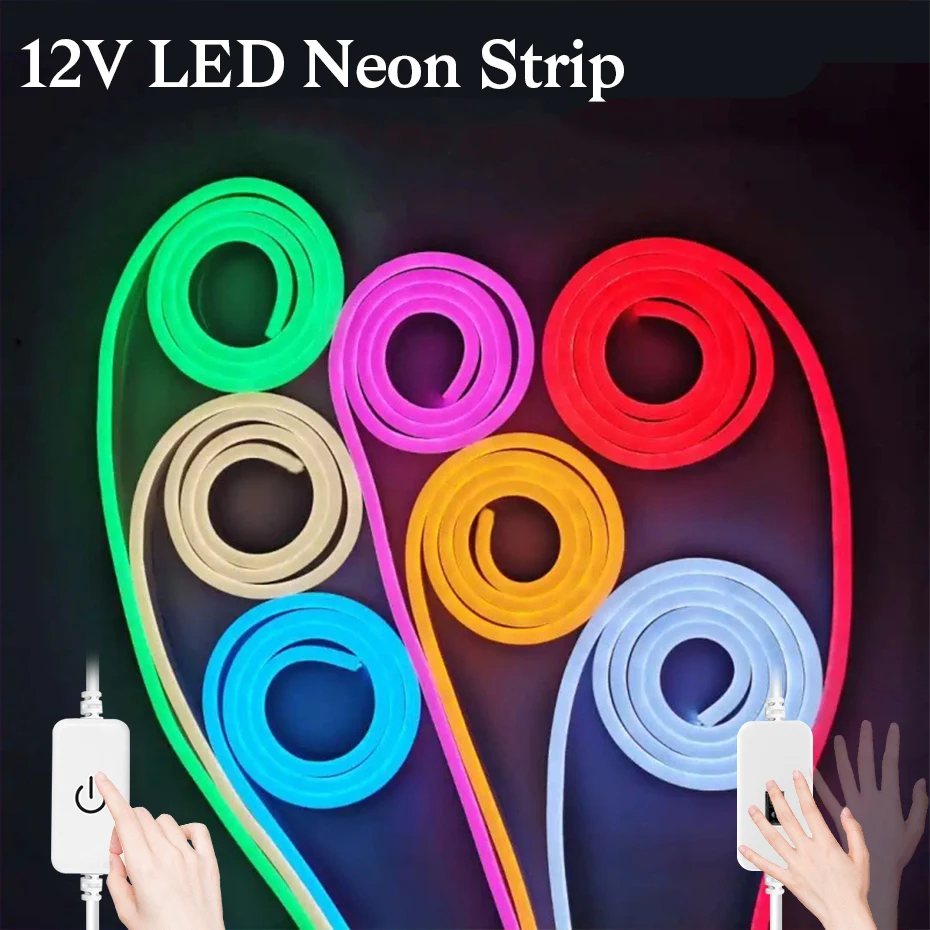 Neon LED Strip Light DC12V Dimmable Waterproof Flexible Neon Rope Light Red Blue White Pink Green Yellow Room Backlight Tape