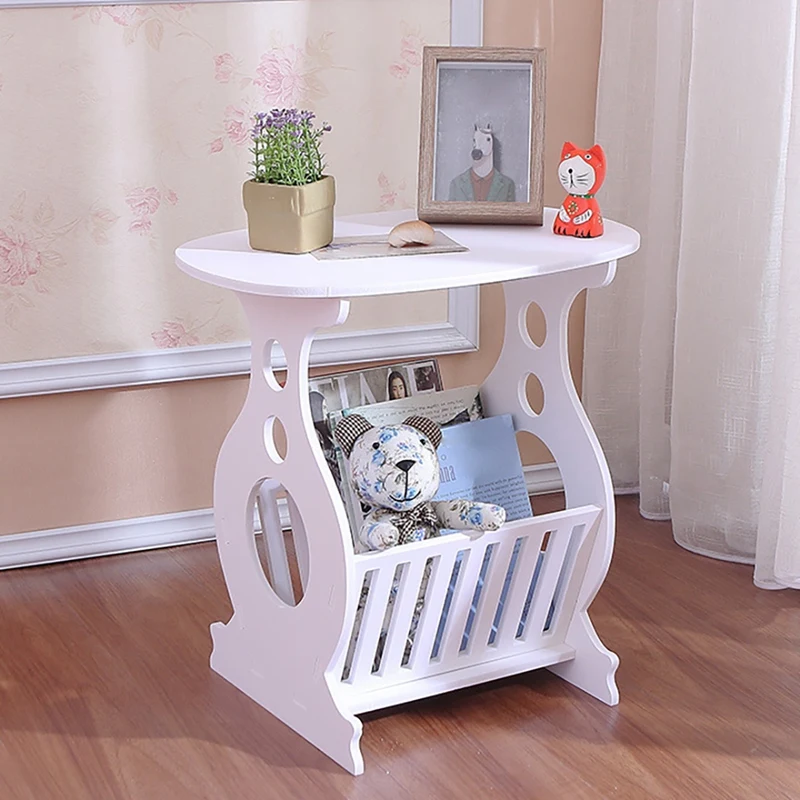 

Round End Side Table Coffee Table Small Table Western Style With Storage Coffee Magazine Rack Bedroom Furniture White