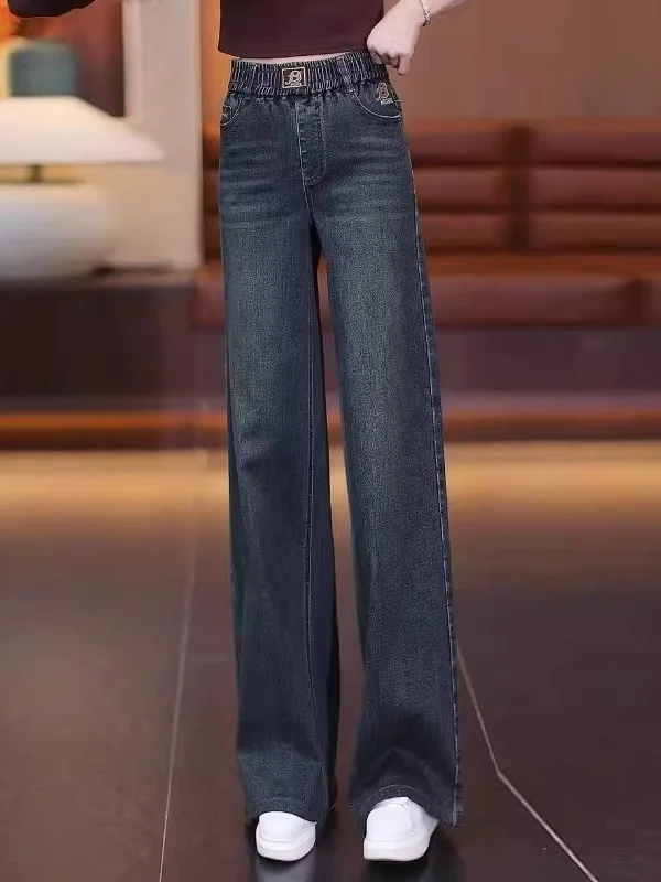 

Женские широкие джинсы Deep Blue с высокой талией, свободного кроя, прямые, в гонконгском стиле, повседневные, джинсовые брюки с высокой талией, весна-осень