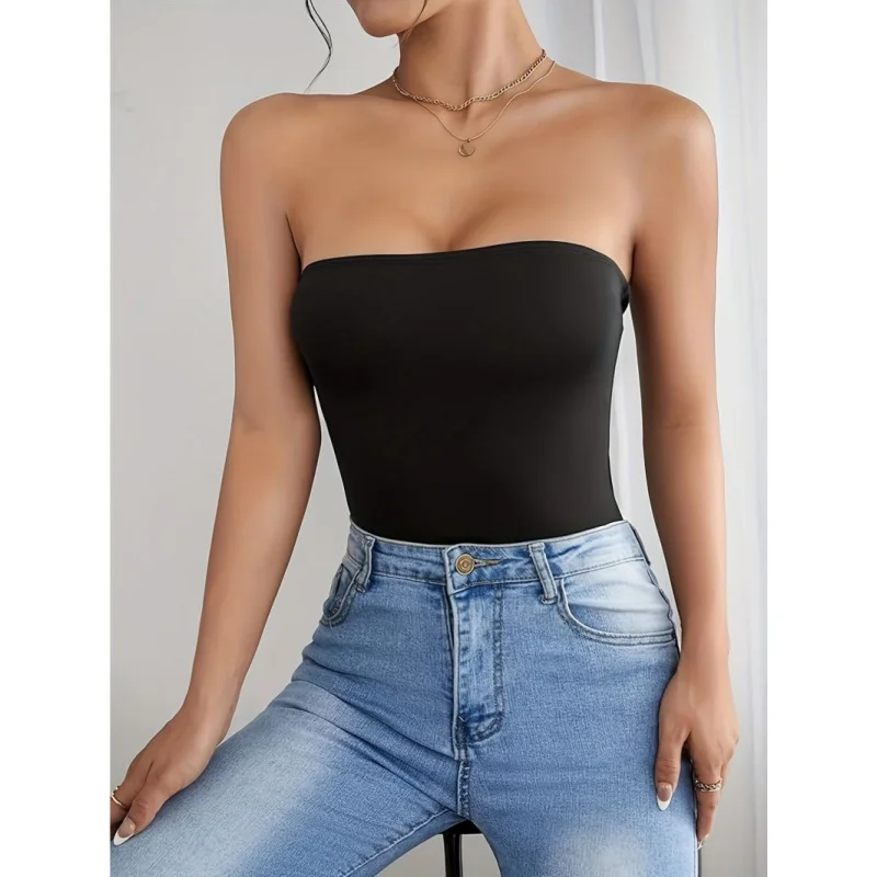 

Strapless tank top for women, new summer style, stretchy, slim fit, solid color, versatile for both outerwear and innerwear.