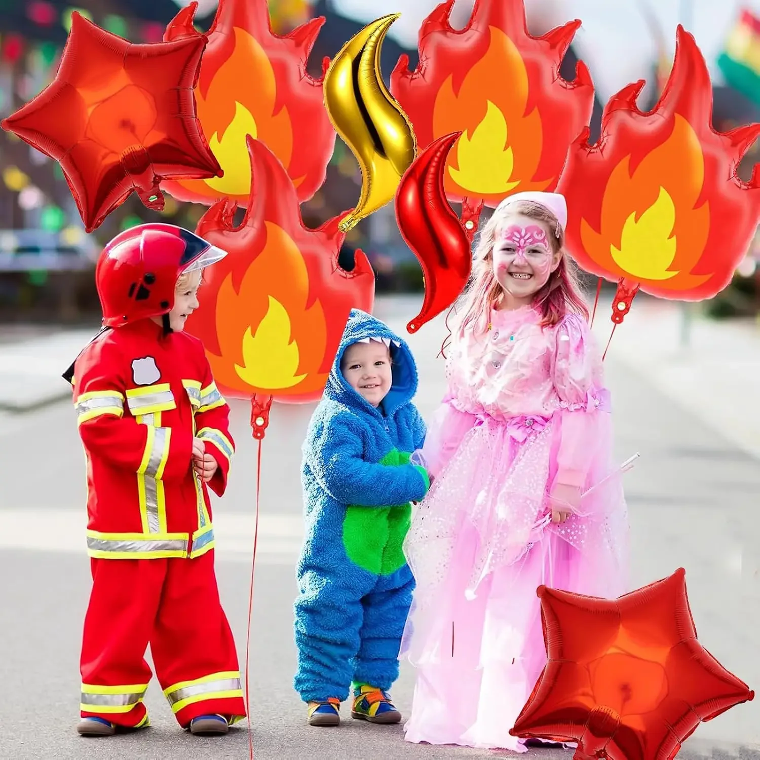 8 Stück Feuerballons, Flammenballons, Aluminiumfolienballons, Feuerdeko, gebogene Folienballons, Feuerwehrmann-Partyartikel, Feuerwehrmann-Party