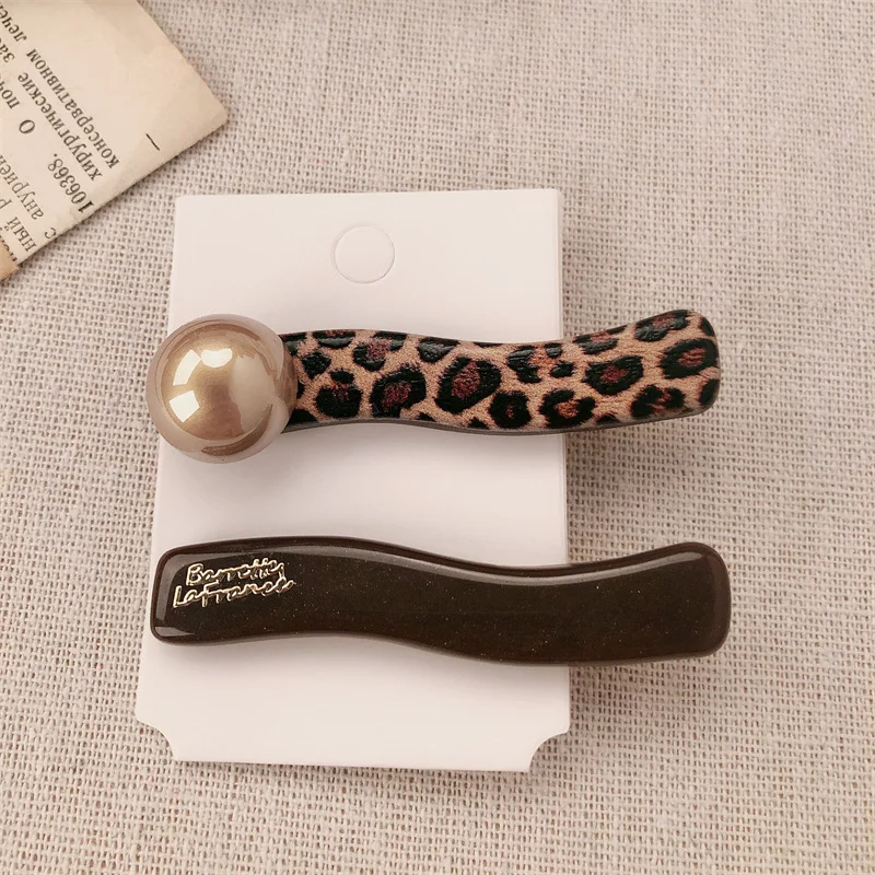 

New Leopard Print Pearl Duckbill Clip Hairpin Versatile Side Clip for Bangs Elegant Hair Accessory