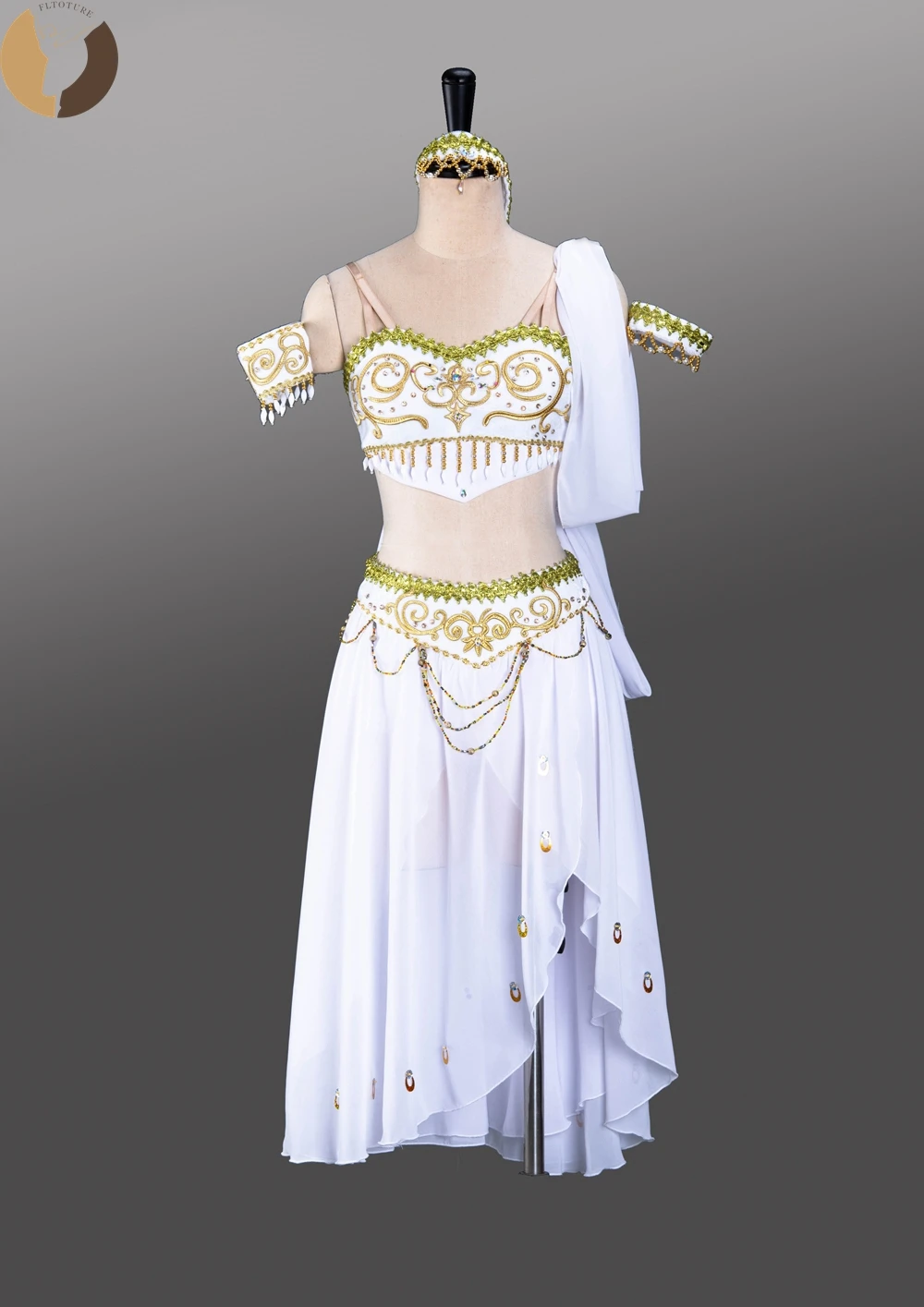 Fltoture 2023 Nieuwe Aankomst Meisjes Witte Chiffon Lange Rok Ballet Variatie La Bayadere Op Maat Gemaakte Podium Dans Kostuums Jurk