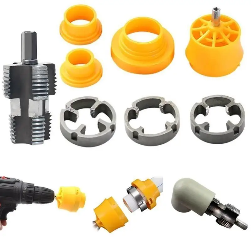 652F Electric Drill PVC Pipe Threader Plastic Pipe Tap Die Set Includes 3 Dies Suitable for Home Renovation Repair Tasks