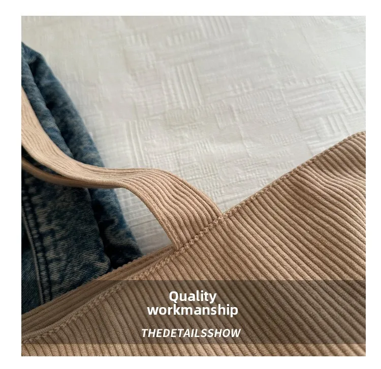 Lässige Cord-Tragetasche mit großem Fassungsvermögen, minimalistischem Design, weicher Stoff, Schultertasche für Damen, ideal für den täglichen Pendlergebrauch. – Detail 9