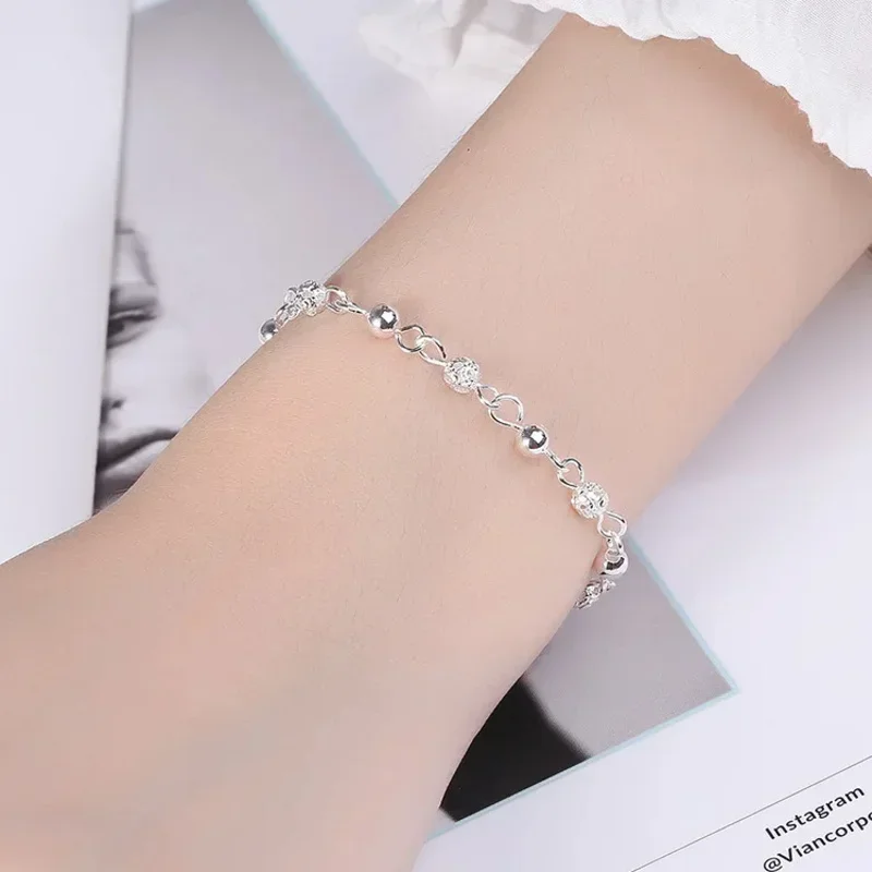 Vintage 925 sterling silver bracelets for women luxury Korean hollow texture round bead bracelet party wedding beautiful jewelry