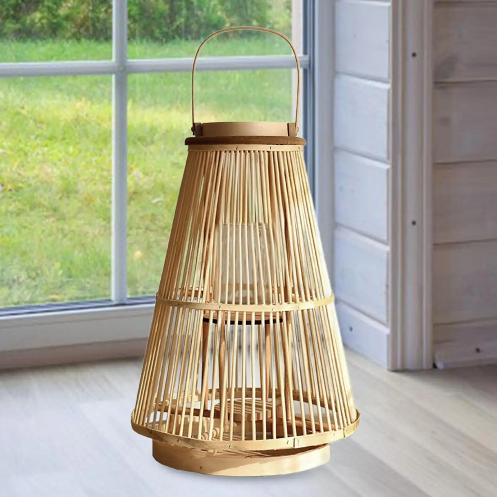 

Wooden Candlestick Holder Bamboo Candle Lantern for Housewarming Livingroom