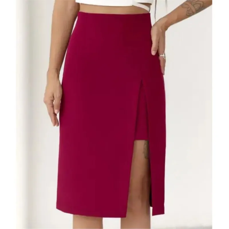 New Polyester Split High-waisted Skirt Women's Faldas Para Mujeres Falda Con Abertura En La Pierna Jupe Longues Femme Rock Damen