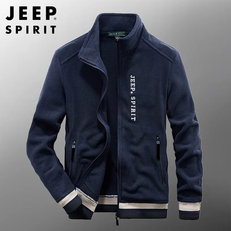 JEEP SPIRIT men polar fleece fashion loose collar jacket autumn/winter sports embroidered cardigan sweater casual outerwear new