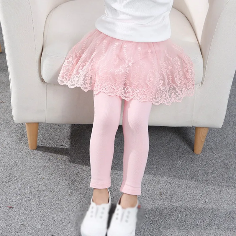 Baby Girls Leggings Kids Lace Princess Skirt Pants Spring Autumn Children Cotton Trousers Girl Solid Color Leggings 1-6Y