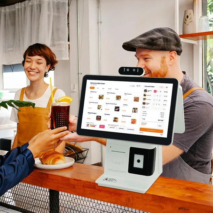 Dual Screen Desktop Cash Register with Face Recognition Barcode Reader Floor Standing LCD Display