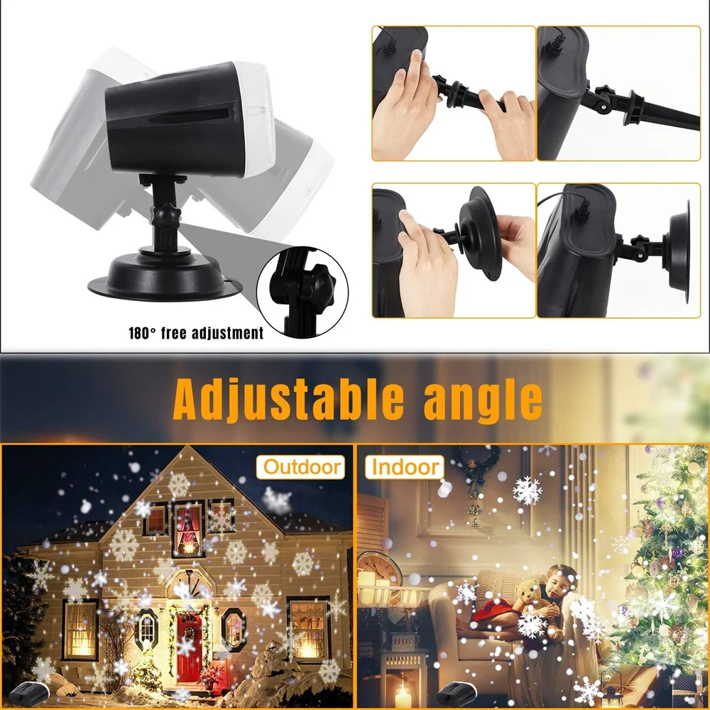 Ajustável Snowfall Projector Light, EU US UK Plug, UK Plug, Dual Head, Indoor, Outdoor, Romantic Garden Decoration for Xmas,Wedding Party