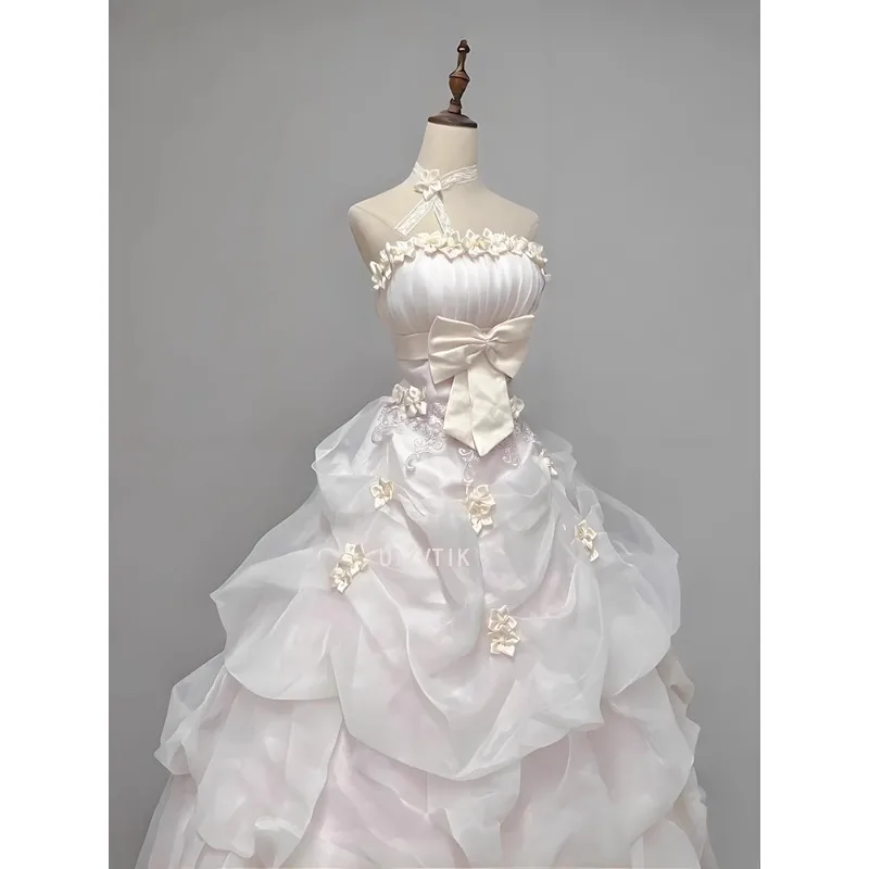 Vestidos de novia de color rosa claro de lujo para mujer, vestidos de novia con lazo y apliques sin tirantes, vestido de fiesta de noche elegante hasta el suelo 2025