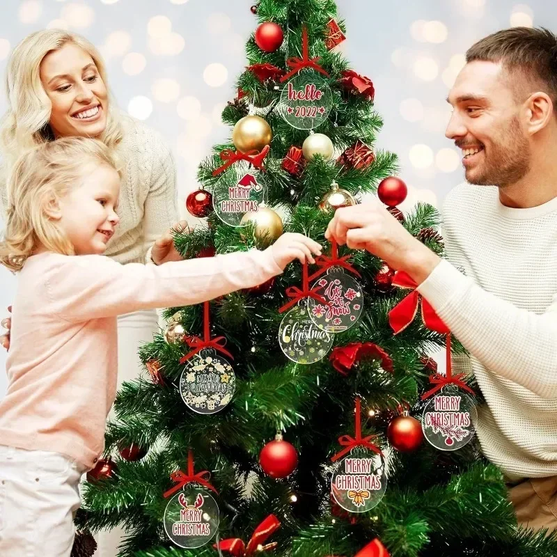 10pcs Acrylic Discs Christmas Tree Hanging Ornament DIY Blank Circle Xmas New Year Decor for Home Clear Bauble Ball Crafts