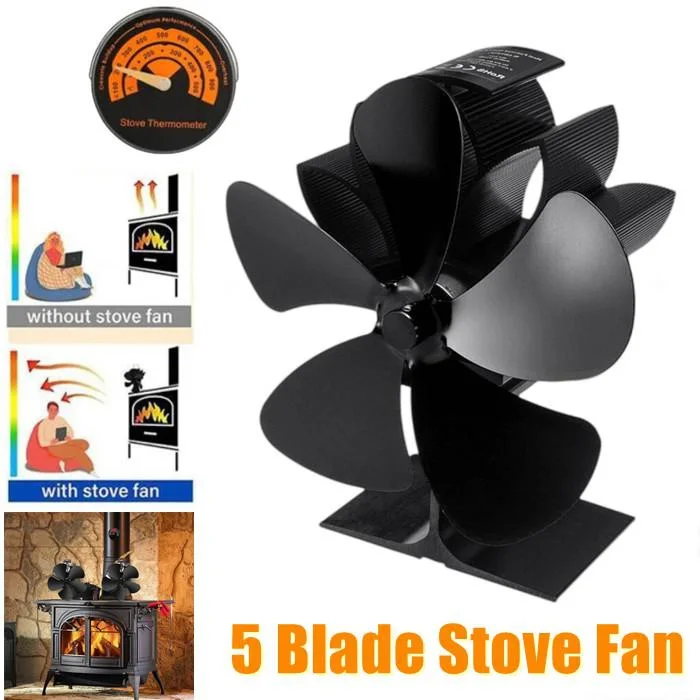 5-Blade Heat Powered Stove Fan Wood Log Burner Fireplace Quiet Environmental Fan Heater Tool Efficient Winter Heat Distribution