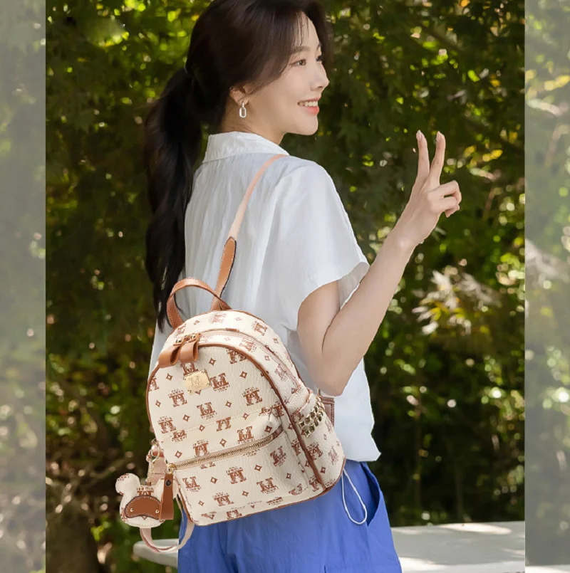 ใหม่แฟชั่นหรูหราพิมพ์คุณภาพสูงหนังกระเป๋าเป้สะพายหลังผู้หญิงคู่ซิปขนาดใหญ่ความจุไหล่กระเป๋าโรงเรียนกระเป๋า