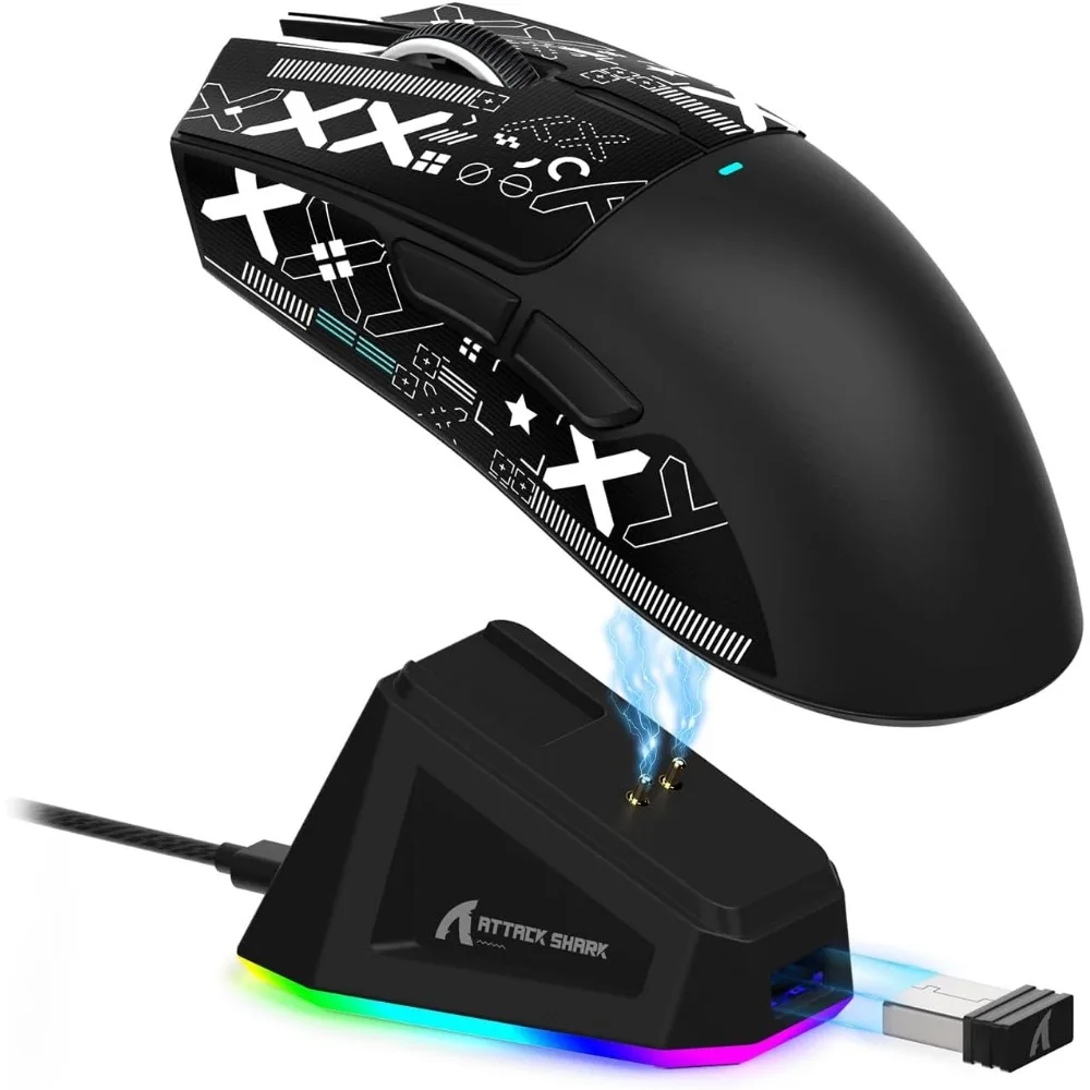 High-Precision Gaming Mouse: Lightweight, 22,000 DPI, RGB Dock, Tri-Mode, 5 Buttons, Grip Tape
