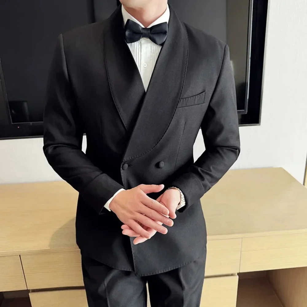

XS-6XL Black Men Suits For Wedding Slim Fit Shawl Lapel Blazer Pants 2 Piece Formal Formal Business Groom Tuxedo Costume