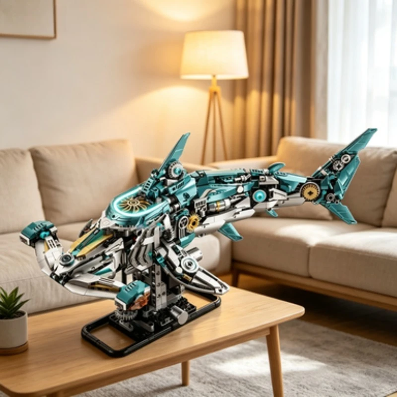 moc-1323-pieces-blocs-de-construction-techniques-requin-marteau-modele-d'assemblage-diy-d'animal-marin-avec-engrenages-cadeau-de-fete-et-de-vacances