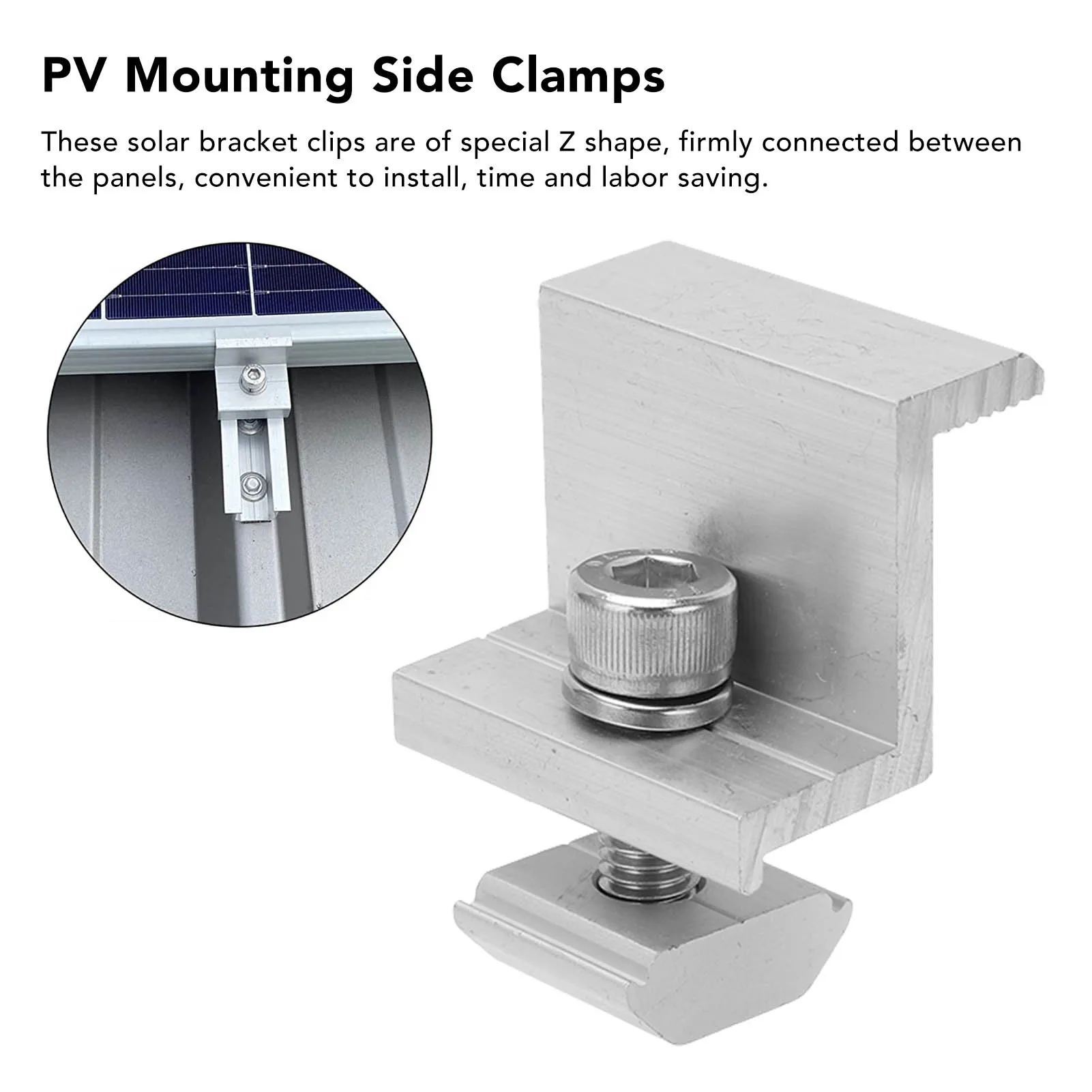10PCS Solar Mount Z Bracket Aluminum Alloy Pressing Block PV Solar Panel Rail End Grounding Clamps image 5