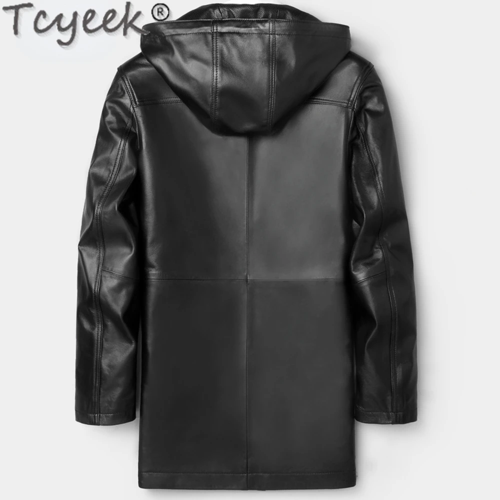 Mid-long Tcyeek Genuine Leather Men Jacket Spring Fall Motocycle Jackets Man Clothing Hooded Korean Sheepskin Coat Jaqueta Couro