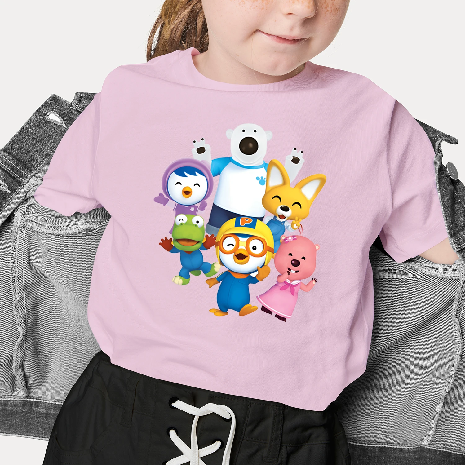 Korea New Summer Pororo Loopy Cartoon Boy Girls Clothing Anime Short Sleeve Cute Kids Cotton T-Shirt Fashion Tops