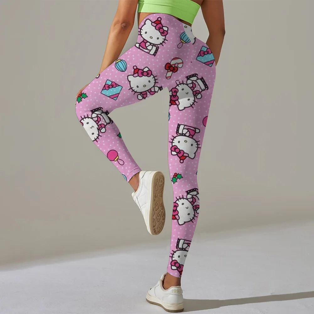 اللياقة البدنية النساء الرياضة مرحبا كيتي Kuromi طباعة الخصر مرونة الصلبة اليوغا طماق رياضة الركض سريعة الجافة رفع بنطال ملاصق للجسم الإناث #3